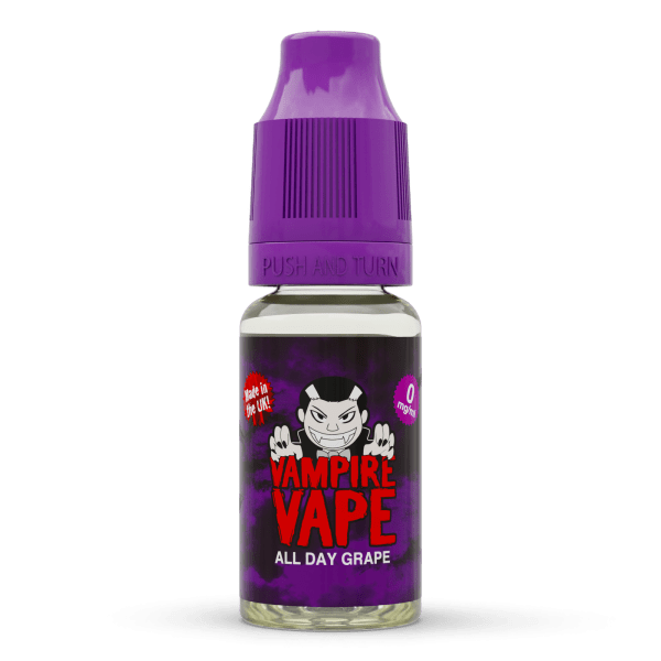 Vampire Vape All Day Grape | Vampire Vape Juice | Refresh your palate with sweet and juicy grape flavours followed by an intense ice-cold after taste. Choose from 0mg to 18mg nicotine strength. Multi-pack deals available from www.nicjuice.co.uk