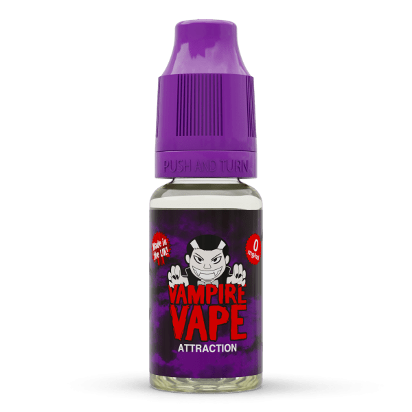 Vampire Vape Attraction | Vampire Vape Juice | Fresh red berries with ripe dark fruits. A refreshing summer juice with a cool menthol after taste. Choose from 0mg to 18mg nicotine strength. Multi-pack deals available from www.nicjuice.co.uk