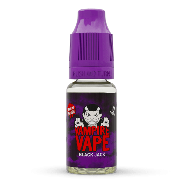 Vampire Vape Black Jack E-Liquid | Vampire Vape Juice | Black Jack e-liquid is a mildly spiced liquorice and aniseed blend like the retro sweets from your childhood. Choose from 0mg to 18mg nicotine strength. Multi-pack deals available from www.nicjuice.co.uk