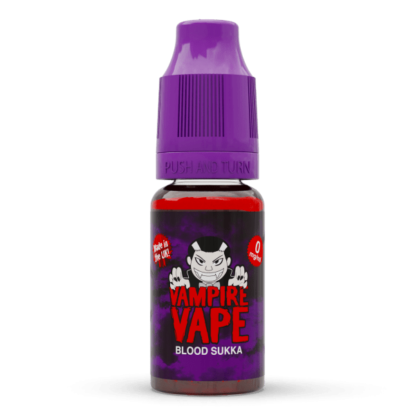 Vampire Vape E-Liquid - Blood Sukka | Vampire Vape Juice | Sweet mix of ripe red summer berries and juicy cherries. Hint of eucalyptus and menthol. Full bodied and fresh. Choose from 0mg to 18mg nicotine strength. Multi-pack deals available from www.nicjuice.co.uk