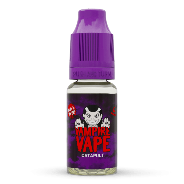 Vampire Vape Catapult E-Liquid | Vampire Vape Juice | Catapult is a classic summer berry blend of fresh dark fruits infused with a chilling menthol hit. Choose from 0mg to 18mg nicotine strength. Multi-pack deals available from www.nicjuice.co.uk