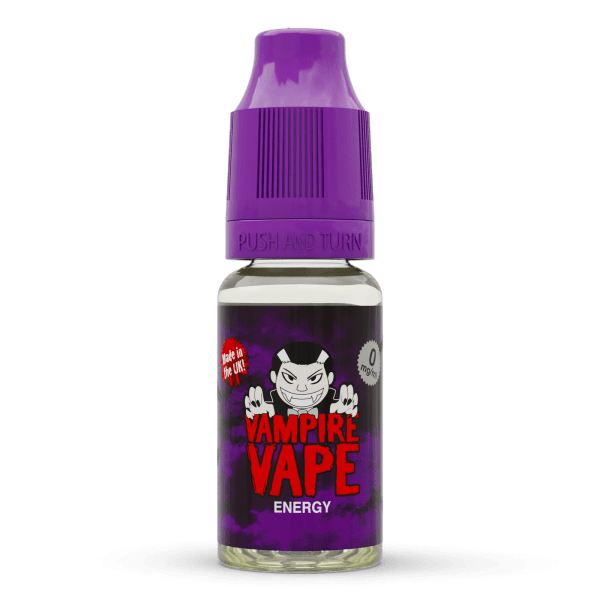 Vampire Vape E-Liquid - Energy | Vampire Vape Juice | Based on the most popular energy drink. Give yourself the boost you need with a sweet blend of mixed fruits. Choose from 0mg to 18mg nicotine strength. Multi-pack deals available from www.nicjuice.co.uk