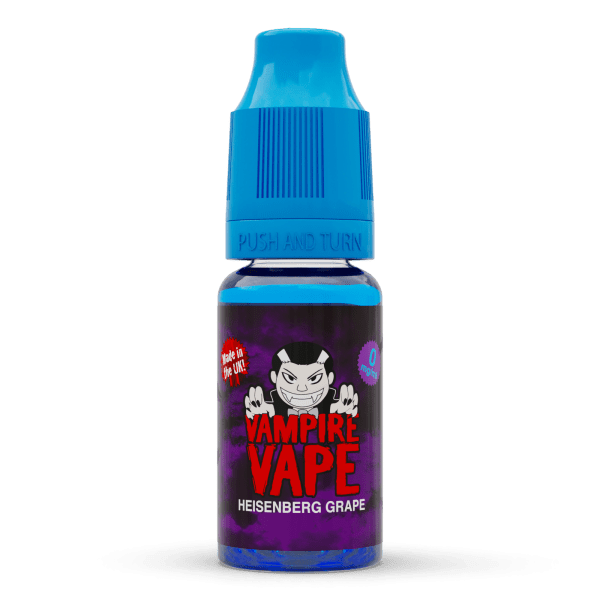 Vampire Vape Heisenberg Grape E-Liquid | Vampire Vape Juice | Heisenberg Grape amps up the fruit fusion in the Heisenberg mix for a sweet and moreish all-day vape. Choose from 0mg to 18mg nicotine strength. Multi-pack deals available from www.nicjuice.co.uk