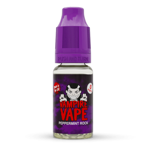 Vampire Vape Peppermint Rock E-Liquid | Vampire Vape Juice | Light and mildly floral, mixed with a sweetened menthol peppermint which is refreshing and palate cleansing. Choose from 0mg to 18mg nicotine strength. Multi-pack deals available from www.nicjuice.co.uk