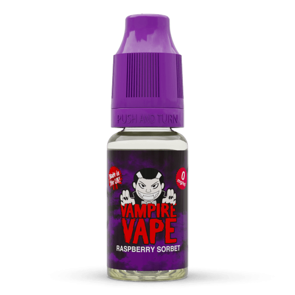 Vampire Vape Raspberry Sorbet E-Liquid | Vampire Vape Juice | Raspberry Sorbet e-liquid is bursting with refreshing summer berries and topped off with a fresh and fizzy twist. Choose from 0mg to 18mg nicotine strength. Multi-pack deals available from www.nicjuice.co.uk