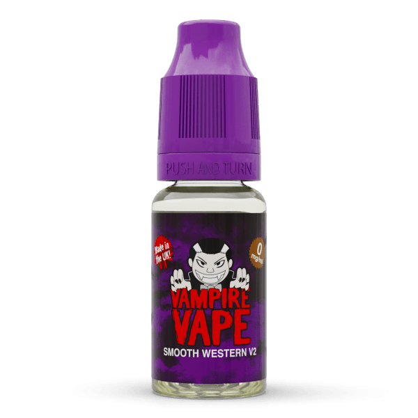 Vampire Vape Smooth Western E-Liquid | Vampire Vape Juice | Smooth Western is a traditional smooth tobacco flavoured e-liquid with a strong classic flavour. Choose from 0mg to 18mg nicotine strength. Multi-pack deals available from www.nicjuice.co.uk