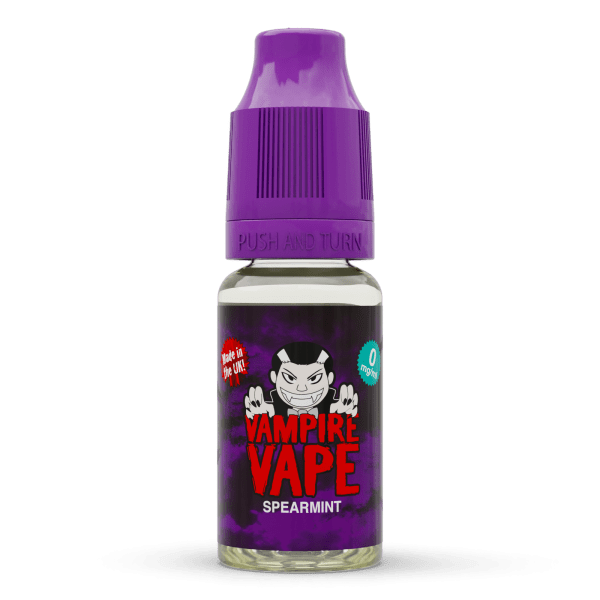 Vampire Vape Spearmint E-Liquid | Vampire Vape Juice | Based on the classic flavour of Spearmint chewing gum. Cool minty flavour with slight floral notes. Choose from 0mg to 18mg nicotine strength. Multi-pack deals available from www.nicjuice.co.uk