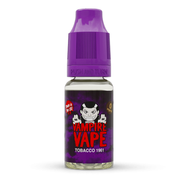 Vampire Vape Tobacco 1961 E-Liquid - Tobacco 1961 | Vampire Vape Juice | Tobacco 1961 is a traditional earthy tobacco e-liquid with subtle hints of roasted nuts. A very authentic flavour. Choose from 0mg to 18mg nicotine strength. Multi-pack deals available from www.nicjuice.co.uk