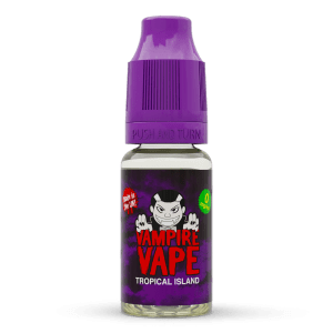 Vampire Vape Tropical Island E-Liquid | Vampire Vape Juice | An exotic blend of juicy citrus fruits. Fresh Pineapple blended with ripe mango to create a sweet tropical medley. Choose from 0mg to 18mg nicotine strength. Multi-pack deals available from www.nicjuice.co.uk